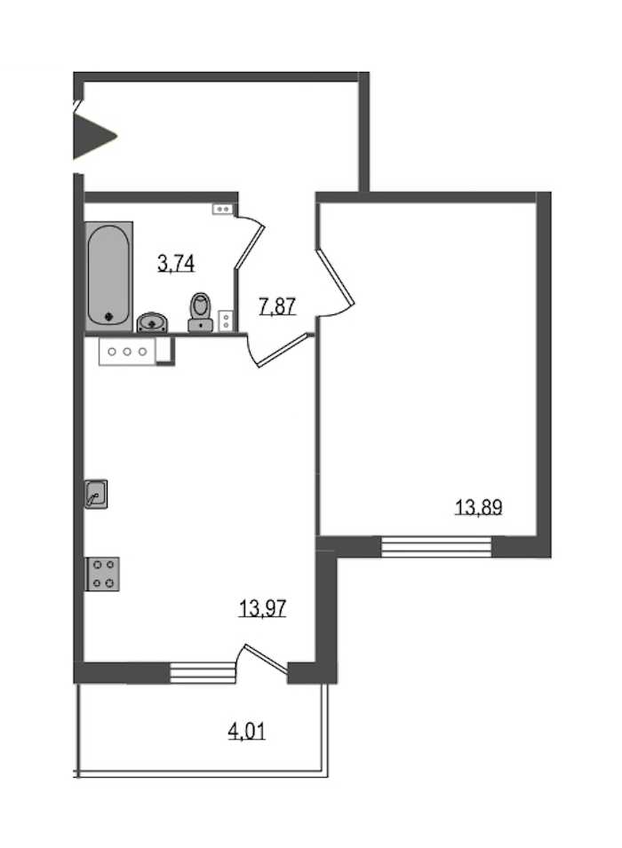 Однокомнатная квартира в : площадь 40.67 м2 , этаж: 2 – купить в Санкт-Петербурге